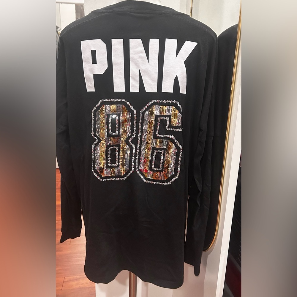 Pink LS Tee Black w/bling on back Large